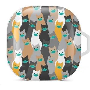 Veel katten dragen masker oordopjes hoesje compatibel met Samsung hard shell beschermhoes wit stijl