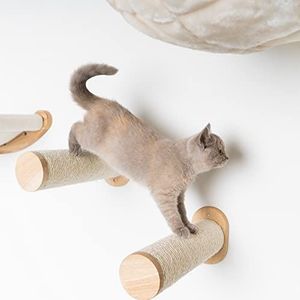 RHRQuality Klimtreden wandmeubel, klimwand, kattenwand, sisalstammen, set 2 stuks (tot 20 kg), wandmontage, 9 cm, Ø 33 cm, voor grote katten (beige)