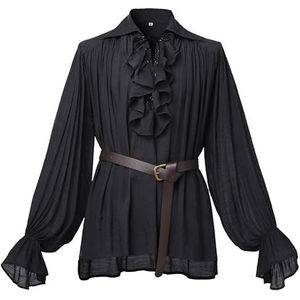 GRACEART Middeleeuws gothic overhemd piratenhemd barok ruches overhemd kostuum, zwart, XS