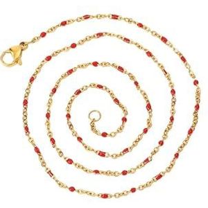 45,5 cm lange 304 roestvrijstalen emaille ketting goudkleurige schakelketting dameskraag cadeau (Color : 45.5cm Long_Red 45cm)