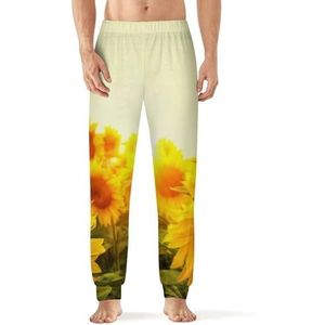Field of Sunflowers pyjama voor heren, zachte lange pyjamabroek, elastische slaapbroek, L