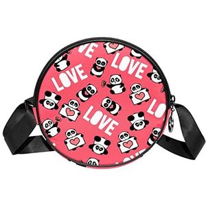 Ronde Crossbody Tas Messenger Bag Portemonnee voor Vrouwen Liefde Panda Roze, Meerkleurig, 6.7x6.7x2.3 in, Sling Rugzakken