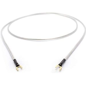 Selected Cable Aardingskabel 50 cm 1x 0,50 mm² voor platenspeler fonotoestellen en mengpanelen met massa-aansluiting incl. vergulde vorkschoen massakabel transparant zilver gevlochten scherm (0,50 m)