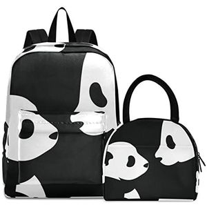 Art van zwarte panda's, boekentas, lunchpakket, schoudertas, rugzak, boekentas, kinderrugzak, geïsoleerde lunchbox-tas voor meisjes en jongens, Patroon., Medium