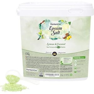 Nortembio Epsomzout 100% Geur Citroen en Kokos 6 kg – Natuurlijke Bron van Magnesium | Met Hydraterende Vitamine C en E | Voor Ontspanningsbaden, Spa en Huidverzorging + Gratis E-Book