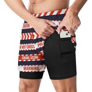 Rood En Wit Politie Lijnen Grappige Zwembroek Met Compressie Liner & Pocket Voor Mannen Board Zwemmen Sport Shorts