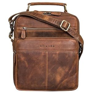 STILORD 'Joe' Modieuze Herenschoudertas Echt Leren Studententas Mannen Handtassen Leder Crossbody Tas vintage werktas heren, Kleur:middel - bruin