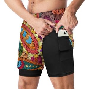 Paisley Geborduurd Patroon Grappige Zwembroek met Compressie Liner & Pocket Voor Mannen Board Zwemmen Sport Shorts