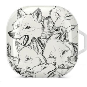 Sweet Wolves Familie Oordopjes Hoesje Compatibel met Samsung Hard Shell Beschermhoes Wit-Stijl