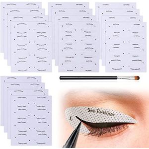 16-delige eyeliner-oogschaduwsjablonen, met 1 oogschaduwkwast, eyeliner-oogschaduw-make-up-sjabloonstickers, snelle oogmake-up gereedschapsset, geschikt voor beginners.