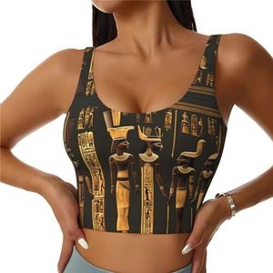 TTYDOKLA Oude Egyptische hiërogliefenprint high impact sport bh's, workout tops met ingebouwde beha, voor fitness, hardlopen en yoga, Zwart, S