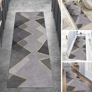 Geometrisch grijs hallopertapijt antislip wasbaar vloerkleed, binnengang hal keuken slaapkamer traploper tapijt 60cm/70cm/80cm/100cm breed (Size : 70×600cm)