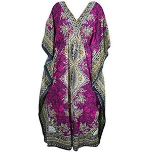 Mogul Interior Kaftan Dashiki Print Kimono Mouwen Maxi Kaftan Jurk (Roze), roze, Eén maat