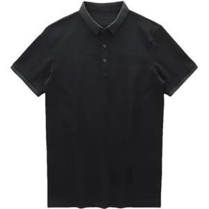 Heren Zomer Effen Kleur Polos Shirts Mannen Golf Korte Mouwen T-shirts Herenkleding Koreaanse Blouse, Zwart, XXL