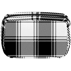 Cosmetische Tassen Voor Vrouwen Kleine Make-up Tas Reizen Toiletry Pouch Organizer Rits Zwart Grijs Wit Tartan Plaid Patroon, Meerkleurig, 17.5x7x10.5cm/6.9x4.1x2.8in