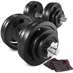 Hop-Sport Gietijzeren Halterset - Gewichten 60 kg 2 x 30 kg inclusief trainingshandschoenen