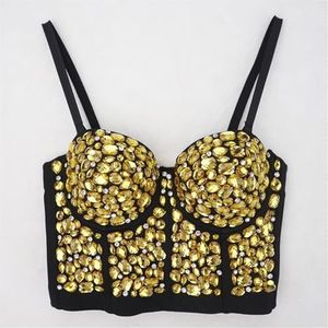 LHSJYG Pailletten Beadings Lady Corset Steentjes Charmant Bustier Kleurrijke Nachtclub Party Vrouwelijke Camis Vrouwen Crop Tops, Goud, L 38