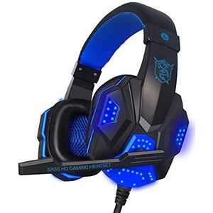 Retoo Kabelgebonden gaming-headset, gaming hoofdtelefoon met microfoon, ruisonderdrukking, over-ear oorkussens met kunstleer, headset voor PC, laptop, PS4, tablet, smartphone, tv, zwart-blauw