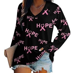 Hope Cancer T-shirts voor dames, lange mouwen, V-hals, herfst, tops, trui, tuniek, T-shirt voor leggings