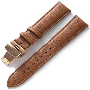 Jeniko Echt Lederen Band Dames Zacht Leer Kiezel Lederen Band Heren 14 16 18 20 22mm Vlindergesp Lederen Band (Color : Brown Rose Buckle, Size : 21mm)