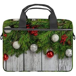 Kerstbal Kerstboom Grijs Houten Textuur Laptop Schouder Messenger Bag Crossbody Aktetas Messenger Sleeve voor 13 13.3 14.5 Inch Laptop Tablet Beschermen Tote Bag Case, Meerkleurig, 11x14.5x1.2in /28x36.8x3 cm