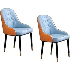 GEIRONV Keuken Dineren Stoelen Set van 2, Lederen Woonkamer Slaapkamer Leisure Chairs Home Desk Hotel Rugleuning Stoelen 43 × 47 × 87cm Eetstoelen (Color : Blue)