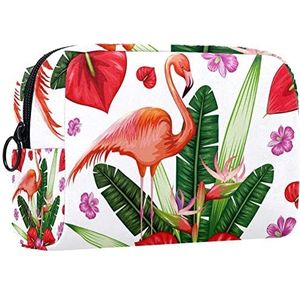 Kleine make-uptas voor dames, make-uptas, cosmetische reistas,rode flamingo palmbloem Afdrukken