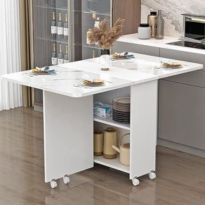 Opvouwbare eettafel, opvouwbare eettafel met opbergruimte, rollende bladtafel met open plank en 6 wielen, for kleine ruimte eetkamer keuken (Color : A, Size : L-120CM*W-60CM)