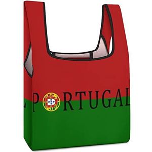 Portugal Voetbal Herbruikbare Boodschappentassen Opvouwbare Boodschappentassen Grote Opvouwbare Tote Bag met Lange Handvatten