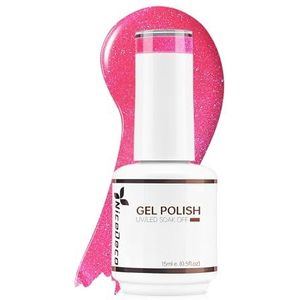 Nicedeco Nagellak Semi-Permanent UV/LED Soak-Off Cruelty-Free Gellak Rode Glitter Translucent Polish 15ML-001