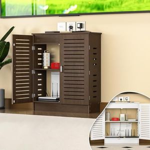 LIUWOPA Router opbergkast, modem rack organizer met kabelbeheer, decoratieve routerhoes voor thuis en kantoor, verbergt router en stekkerdoos (wit, 50,8 cm L x 71 cm H)