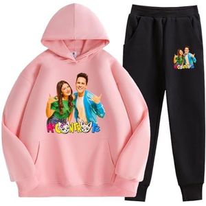 MAOXITCATY Kinderhoodie en broekset, schattige cartoonprint lange mouwen hoodiesportset voor kinderen,Roze,110cm
