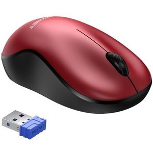 TECKNET Silent Draadloze muis, 3200 dpi, draadloze optische muis, voor links- en rechtshandigen, 2,4 GHz met USB-nano-ontvanger, 18 maanden batterijduur, compatibel met pc, Mac, laptop, rood