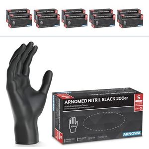 ARNOMED wegwerphandschoenen zwart, wegwerphandschoenen S, nitril handschoenen met 2000 stuks, poedervrij, latexvrije rubber handschoenen, verkrijgbaar in S, M, L & XL