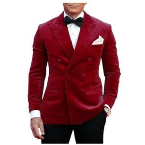 Fluwelen blazer voor heren, effen kleur, twee knopen, smoking, smoking, jas voor bal, sportjas, jas, bruiloft, diner, feest, Bordeaux, 50