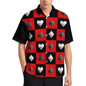 Kaart Pak Schaakbord Rood Zwart Hawaiiaans Shirt Voor Mannen Zomer Strand Casual Korte Mouw Button Down Shirts met Zak