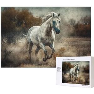 Paardenrennen in veldpuzzels, 300 stukjes, houten legpuzzels, gepersonaliseerde fotopuzzels, familiegames, kunstwerk, fotopuzzel, uitdagende puzzels voor volwassenen (15,7 x 11 inch)