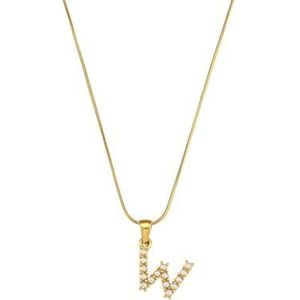 GWSGSFAS Fashion Letter Veelzijdige Hanger Sieraden Dunne Snake Chain Pearl Letter Ketting, Metaal, Zirkonia