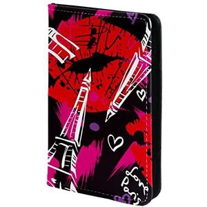Parijs Eiffeltoren Liefde Rode Lippen Patroon Gepersonaliseerde Paspoorthouder Paspoort Cover Paspoort Portemonnee Reizen Essentials, Meerkleurig, 11.5x16.5cm/4.5x6.5 in