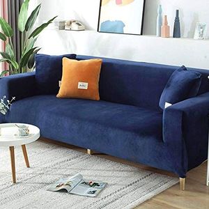 Luxe fluwelen bankhoes voor 2-, 3-, 4-zits, zachte pluche sofa beschermer, rekbare armsteun sofahoes, waterbestendige meubelbeschermer - marineblauw - 2-zits, 140 - 170 cm