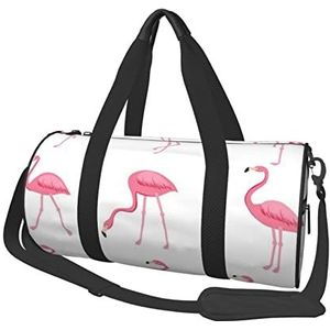 Flamingo's op wit Gedrukt Reistas Gym Sportuitrusting Tas Multi Pocket Reizen Duffel Tas voor Opslag Sport Camping, Zwart, One Size
