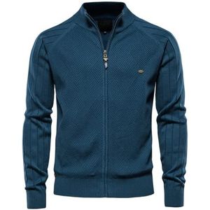 Heren Kintted Cardigan Dikke Trui Volledige Zip Stand Kraag Vesten Jas Effen Kleur Trui Heren Mode Casual Herfst Winter Trui Effen Kleur Rits Coltrui Gebreide Trui Lange Overjas, C-Blauw, L
