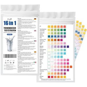 Cozii 16-in-1 drinkwaterteststrips, 30 stuks watertesters voor drinkwater, eenvoudige controle van de waterkwaliteit, waterteststrips met hardheid, lood, ijzer, koper