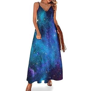 Space Galaxy Zomerjurk voor dames, maxi-jurk, V-hals, mouwloos, spaghettibandjes, lange jurk