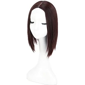 Rechte Midden Deel Haar Verborgen Kroon Stuk Clip In 11x12cm Handgebonden Parting Topper 35cm Donkerbruin