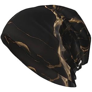 GerRit Zwart goud marmer randloze hoed, casual hoed, zacht en comfortabel, * # warm en ademend, geschikt voor zowel mannen als vrouwen, Zwart, Eén Maat