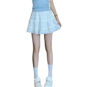 XYNM A-line Skirts Summer Ballet Elegant Skirt For Women Sweet Lace Fashionable Ruffle Cake Slim High Waist Anti-exposure Skirt-white-s