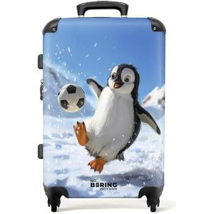 NoBoringSuitcases.com © Reiskoffer Harde koffer Trolley Kinderkoffer Grote koffer Reiskoffer met 4 wielen, TSA-slot (Pinguïn met voetbal in een sneeuwlandschap), (Middelgroot 67x43x25 cm)