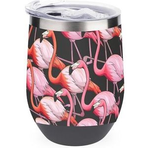 Kleurrijke Flamingo Herbruikbare Koffiekopjes Rvs Geïsoleerde Reismok Dubbelwandige Wijn Tumbler Zwart-stijl