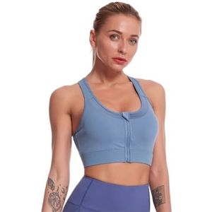 Sportbeha Gymtop Grote Maten Sportbeha For Dames Met Ritssluiting, Schokbestendig Fitnessshirt, Push-up Bh Outfits Fitness(Blue,6XL)